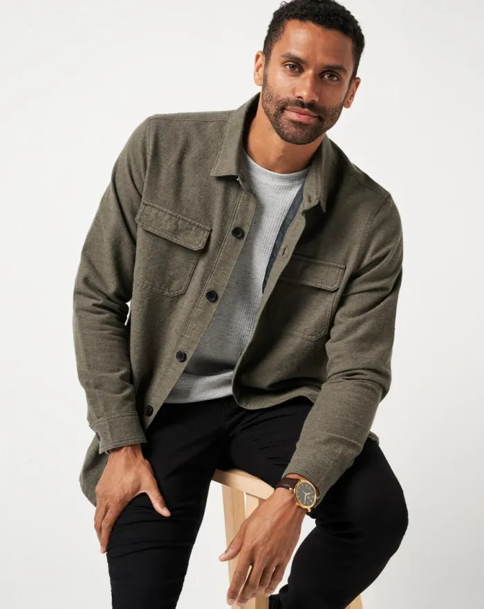 TravisMathew HALFWAY THERE SHIRT JACKET Dark Olive Men ButtonUps TravisMathew HALFWAY THERE SHIRT JACKET Dark Olive Men ButtonUps