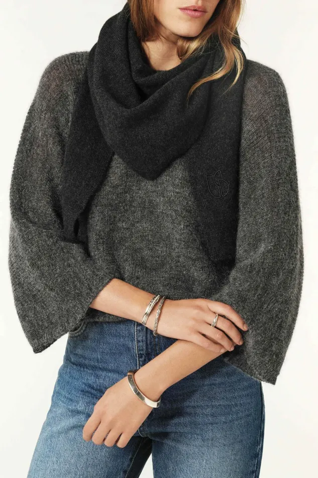 Triangle Knitted Scarf Colly Brown Women Baandsh Scarves and Beanies