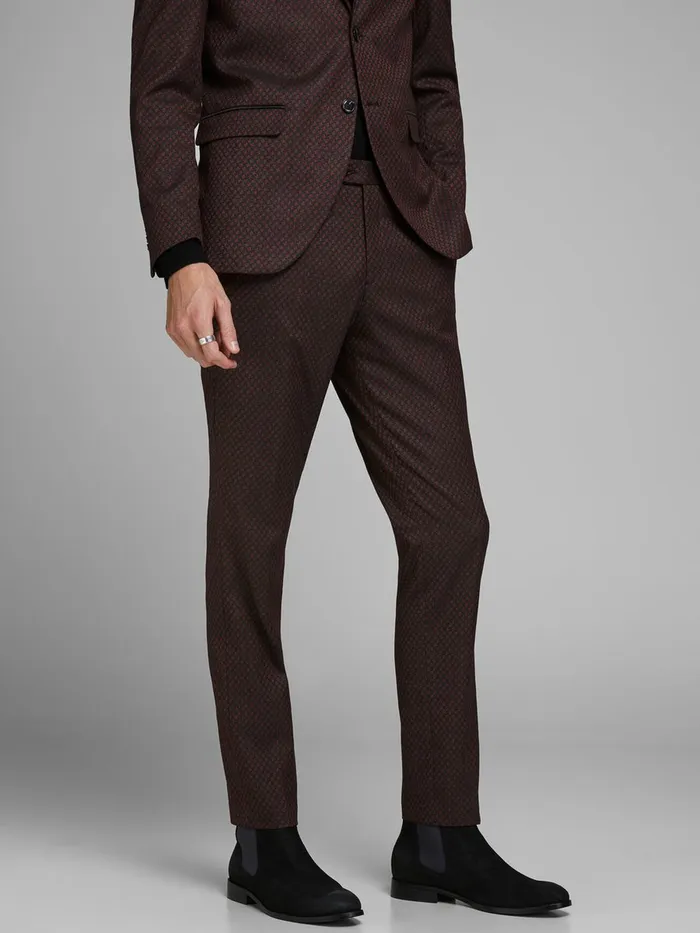 Trousers JACK and JONES Mens FRED DAVIS TUX CLASSIC SUIT TROUSERS Red Black