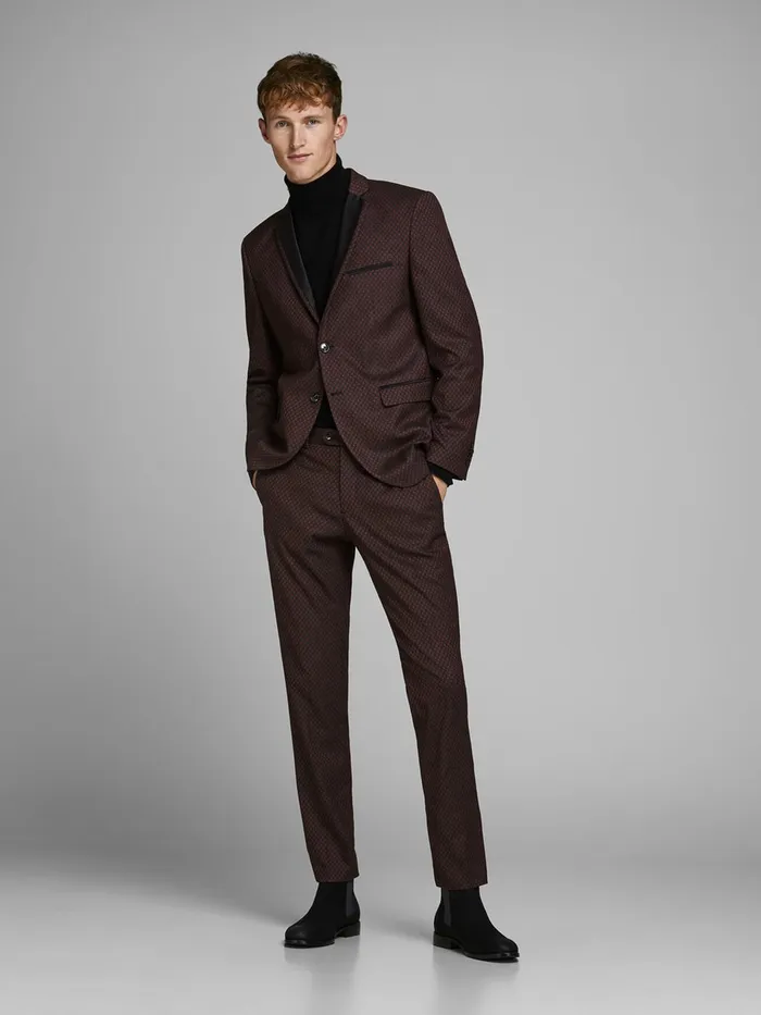 Trousers JACK and JONES Mens FRED DAVIS TUX CLASSIC SUIT TROUSERS Red Black