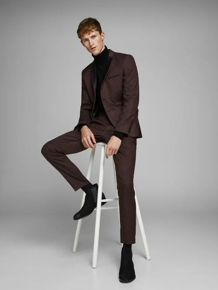 Trousers JACK and JONES Mens FRED DAVIS TUX CLASSIC SUIT TROUSERS Red Black