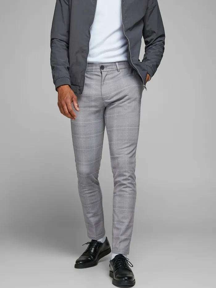 Trousers JACK and JONES Mens MARCO PHIL CHECKED TROUSERS Grey Light Gray