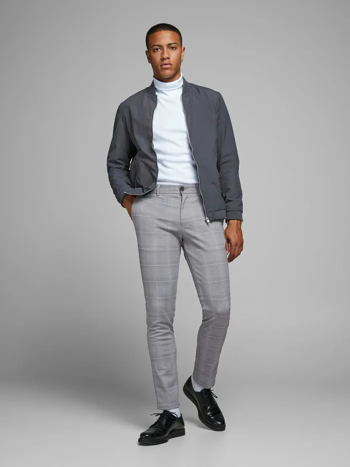 Trousers JACK and JONES Mens MARCO PHIL CHECKED TROUSERS Grey Light Gray