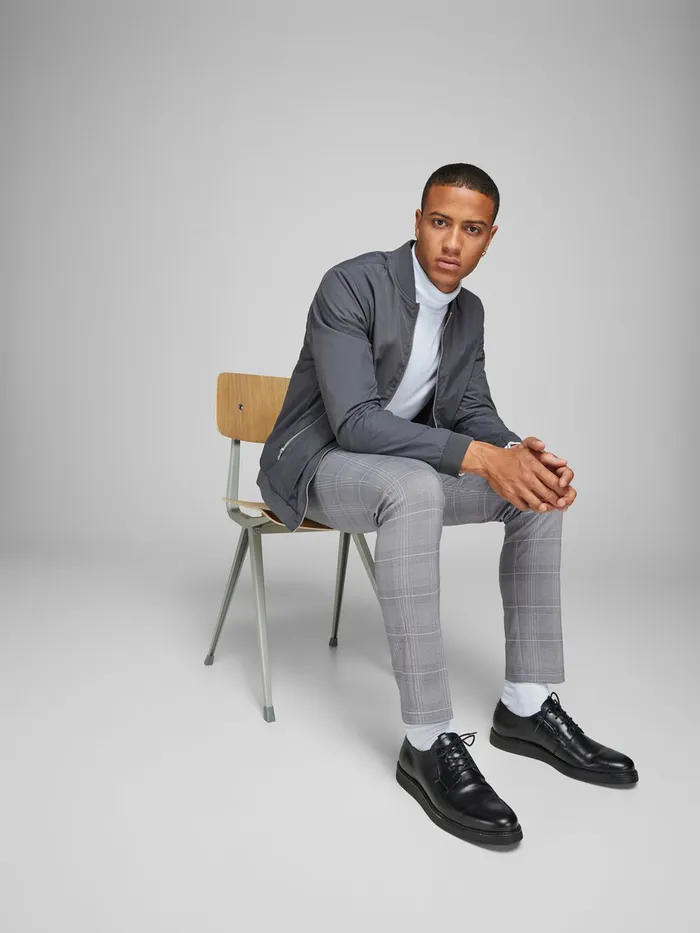 Trousers JACK and JONES Mens MARCO PHIL CHECKED TROUSERS Grey Light Gray