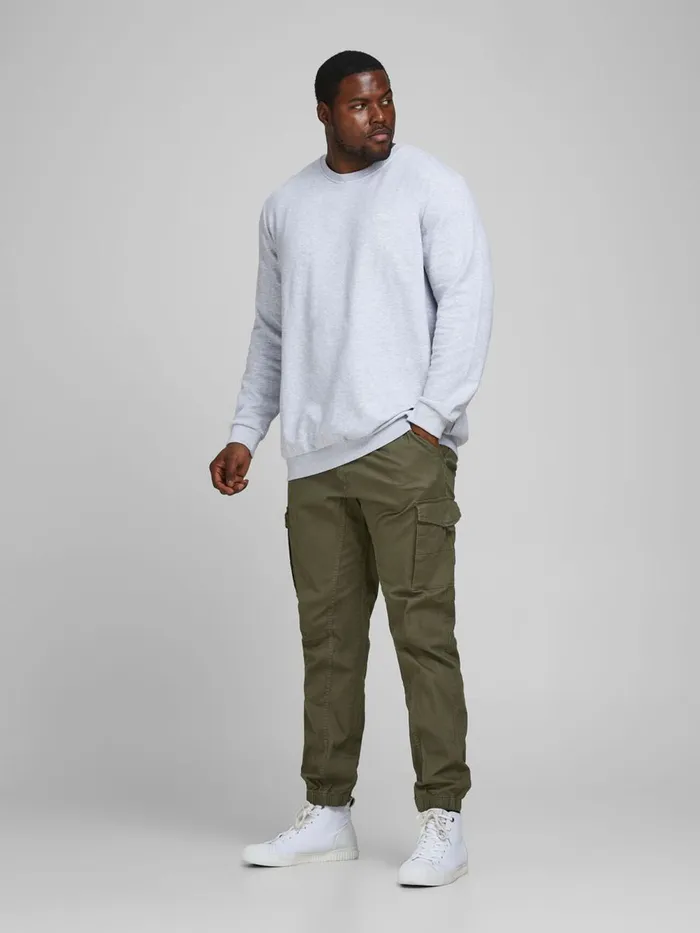 Trousers JACK and JONES Mens PAUL FLAKE AKM 542 PLUS SIZE CARGO TROUSERS Green Olive Night