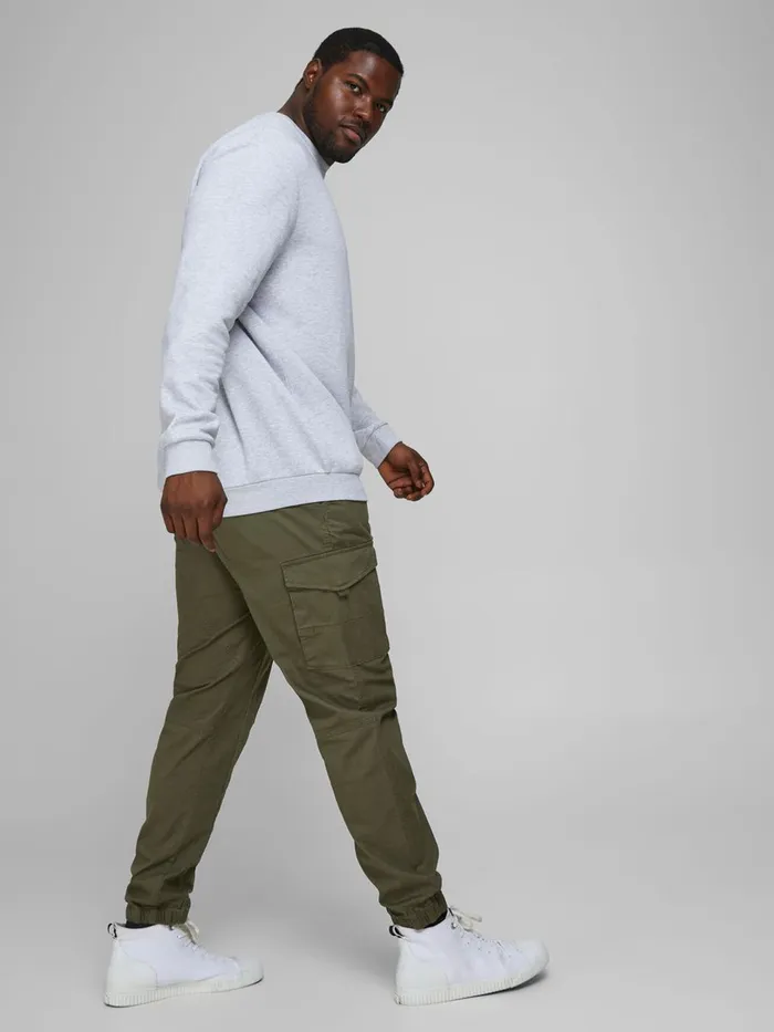 Trousers JACK and JONES Mens PAUL FLAKE AKM 542 PLUS SIZE CARGO TROUSERS Green Olive Night