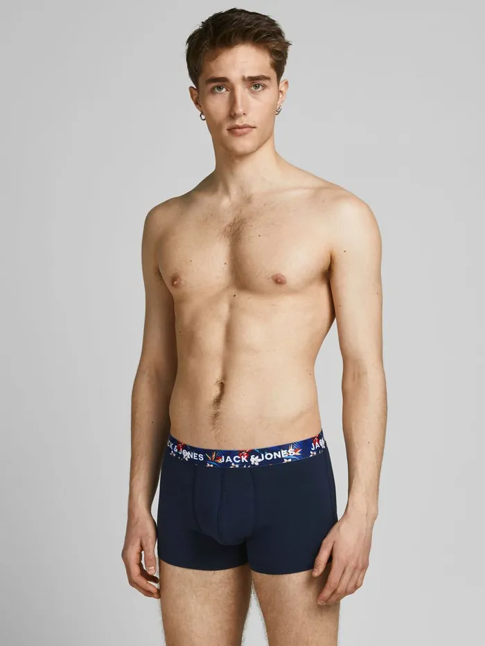Underwear JACK and JONES Mens 5PACK PRINTED WAISTBAND TRUNKS Blue Navy Blazer Gift 4 You
