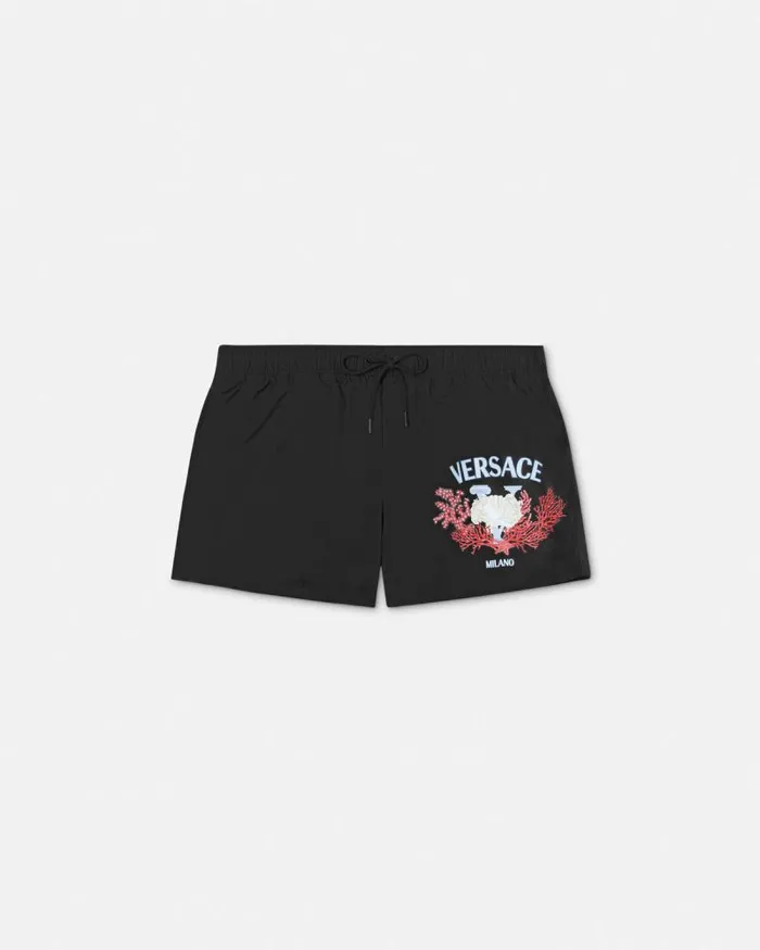 University Coral Swim Shorts Black Men Versace Swimwear
