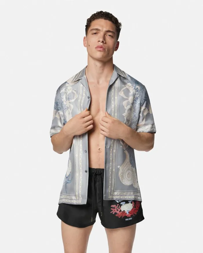 University Coral Swim Shorts Black Men Versace Swimwear