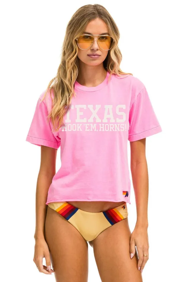 University Of Texas Bolt Hookem Boyfriend Tee 8211 Neon Pink Women Aviator Nation Tees