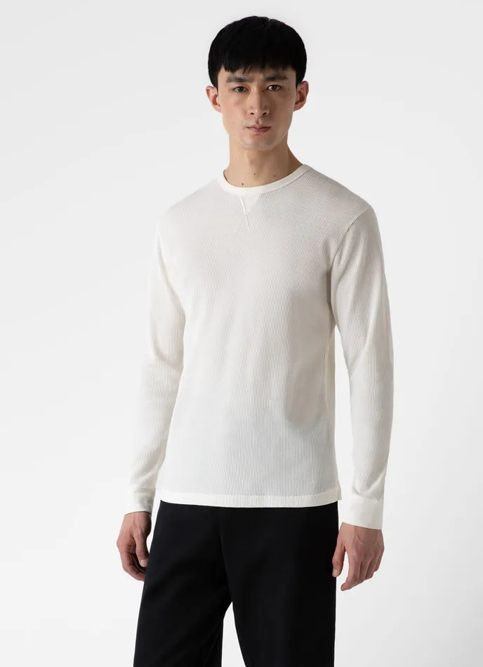 ussunspel Long Sleeve Waffle Tshirt Ecru Men Tshirts ussunspel Long Sleeve Waffle Tshirt Ecru Men Tshirts