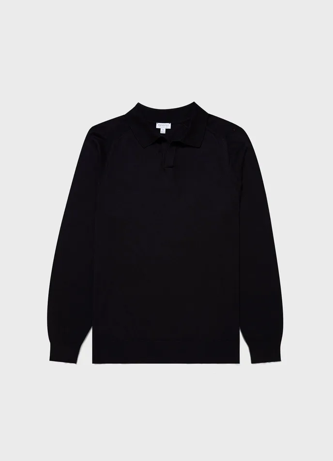 ussunspel Polo Shirts Men Sea Island Cashmere Polo Shirt Black