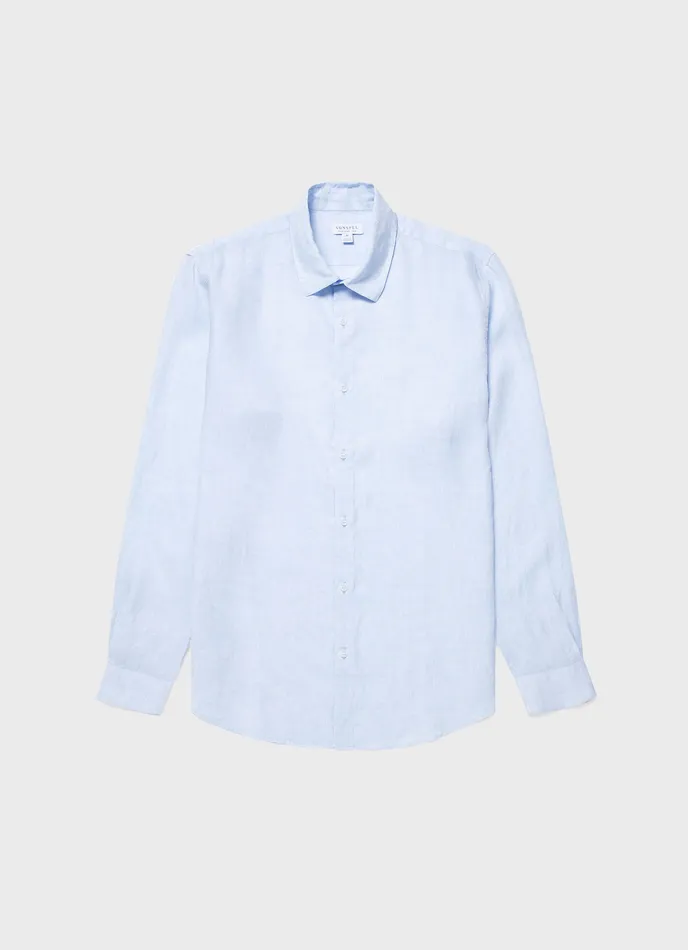 ussunspel Shirts Men Linen Shirt Light Blue