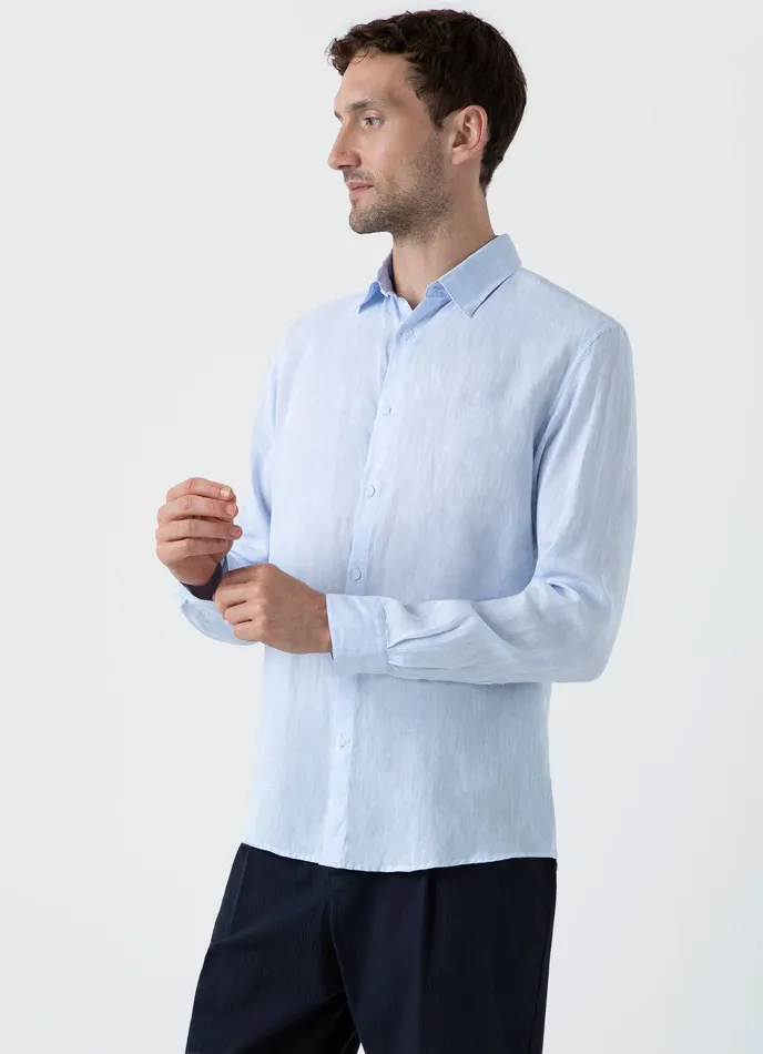 ussunspel Shirts Men Linen Shirt Light Blue ussunspel Shirts Men Linen Shirt Light Blue