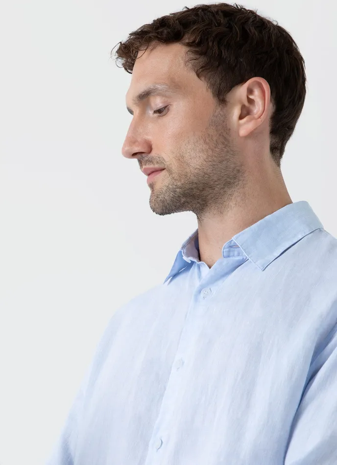 ussunspel Shirts Men Linen Shirt Light Blue ussunspel Shirts Men Linen Shirt Light Blue