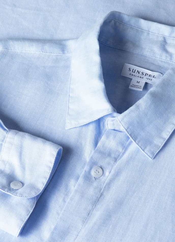 ussunspel Shirts Men Linen Shirt Light Blue ussunspel Shirts Men Linen Shirt Light Blue