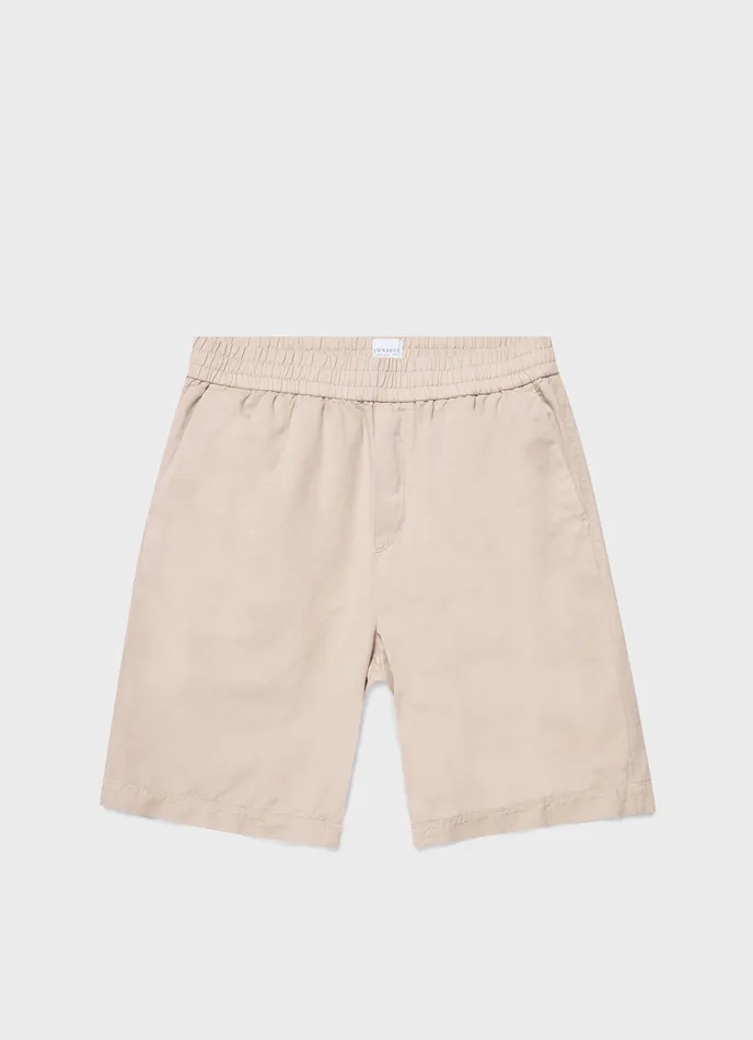 ussunspel Shorts Men Cotton Linen Drawstring Shorts Light Sand