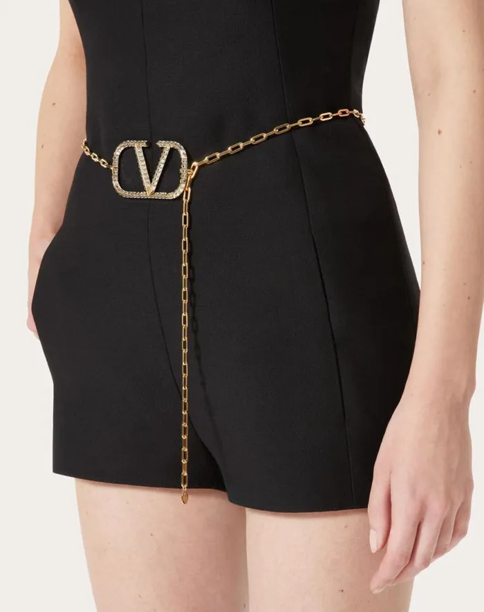 Valentino Belts Woman Vlogo Signature Chain Belt For Woman In Goldcrystal Goldcrystal Valentino Belts Woman Vlogo Signature Chain Belt For Woman In Goldcrystal Goldcrystal