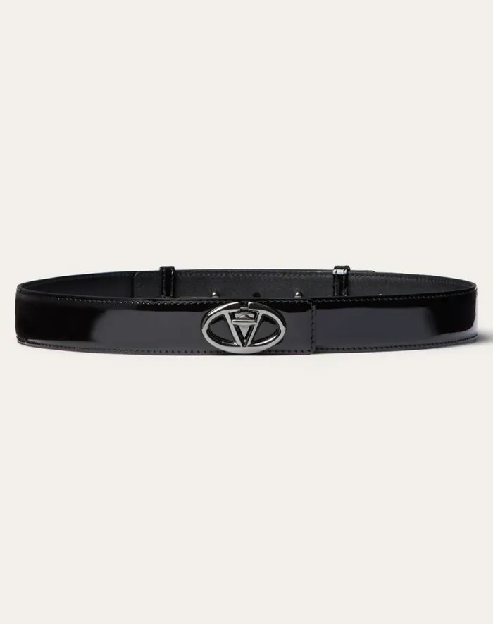 Valentino Belts Woman Vlogo The Bold Edition 30 Mm Patent Leather Belt For Woman In Black Black