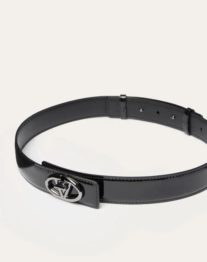 Valentino Belts Woman Vlogo The Bold Edition 30 Mm Patent Leather Belt For Woman In Black Black Valentino Belts Woman Vlogo The Bold Edition 30 Mm Patent Leather Belt For Woman In Black Black