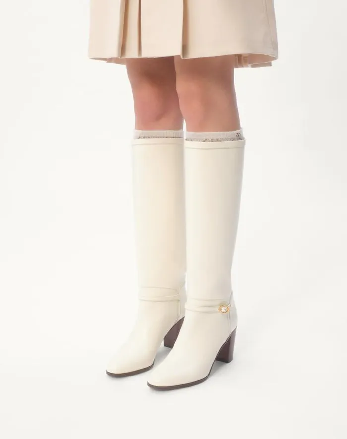Valentino Boots Woman Pattie Calfskin Boot 75mm For Woman In Ivory Ivory Valentino Boots Woman Pattie Calfskin Boot 75mm For Woman In Ivory Ivory