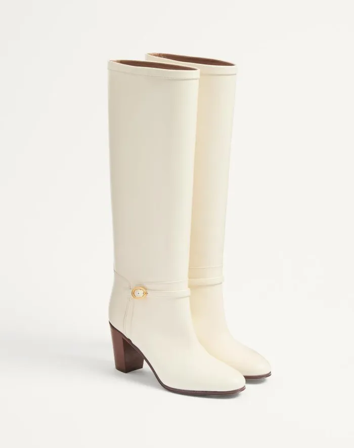 Valentino Boots Woman Pattie Calfskin Boot 75mm For Woman In Ivory Ivory Valentino Boots Woman Pattie Calfskin Boot 75mm For Woman In Ivory Ivory