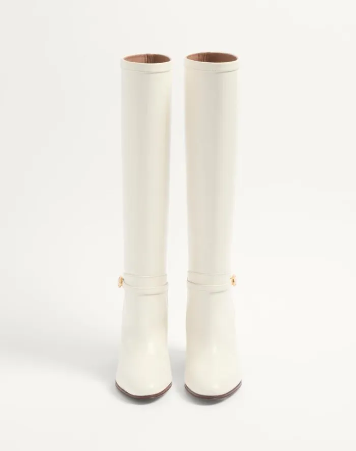 Valentino Boots Woman Pattie Calfskin Boot 75mm For Woman In Ivory Ivory Valentino Boots Woman Pattie Calfskin Boot 75mm For Woman In Ivory Ivory