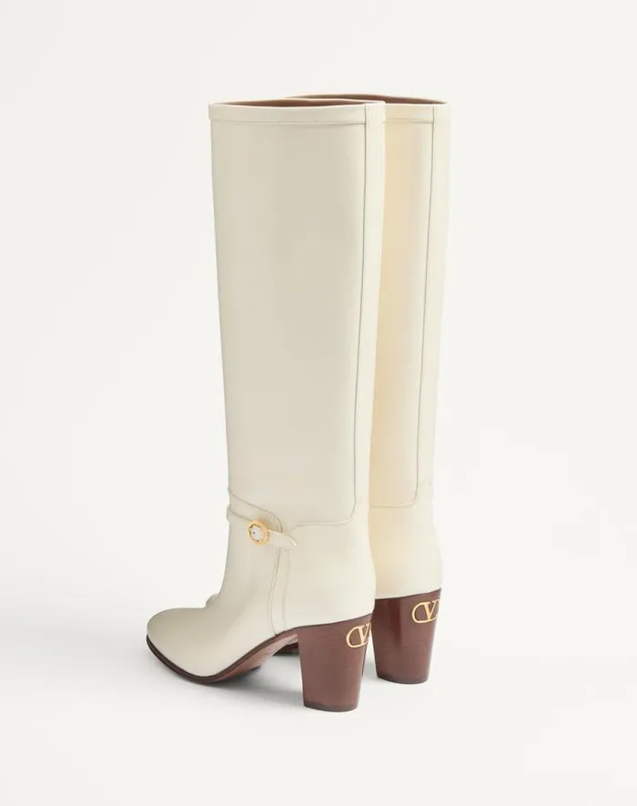 Valentino Boots Woman Pattie Calfskin Boot 75mm For Woman In Ivory Ivory Valentino Boots Woman Pattie Calfskin Boot 75mm For Woman In Ivory Ivory