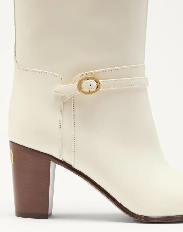 Valentino Boots Woman Pattie Calfskin Boot 75mm For Woman In Ivory Ivory Valentino Boots Woman Pattie Calfskin Boot 75mm For Woman In Ivory Ivory