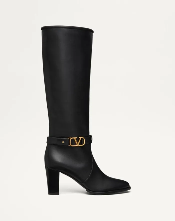 Valentino Boots Woman Vlogo Signature Calfskin Boot 75mm For Woman In Black Black