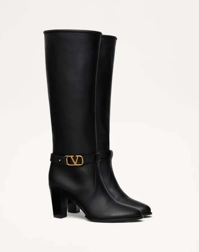 Valentino Boots Woman Vlogo Signature Calfskin Boot 75mm For Woman In Black Black Valentino Boots Woman Vlogo Signature Calfskin Boot 75mm For Woman In Black Black