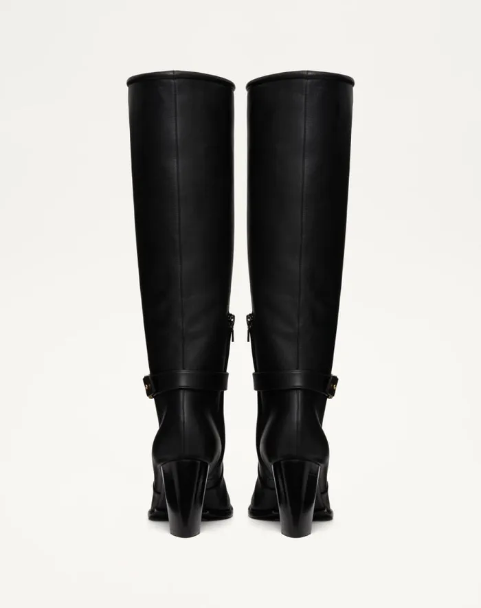Valentino Boots Woman Vlogo Signature Calfskin Boot 75mm For Woman In Black Black Valentino Boots Woman Vlogo Signature Calfskin Boot 75mm For Woman In Black Black