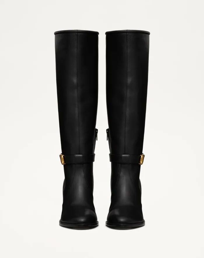 Valentino Boots Woman Vlogo Signature Calfskin Boot 75mm For Woman In Black Black Valentino Boots Woman Vlogo Signature Calfskin Boot 75mm For Woman In Black Black