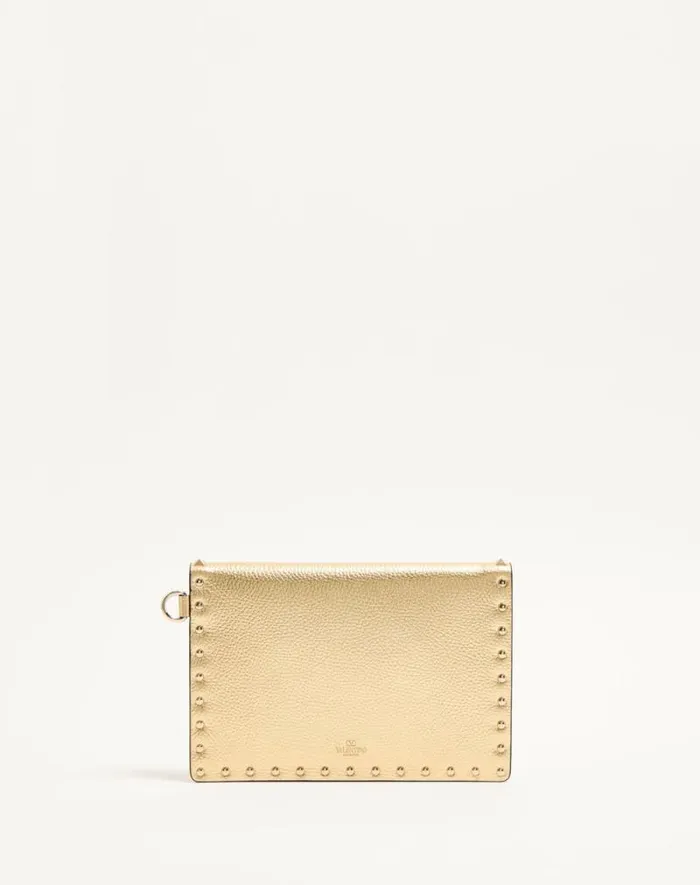 Valentino Clutches Woman Rockstud Laminated Grainy Calfskin Clutch Bag For Woman In Antique Brass Antique Brass Valentino Clutches Woman Rockstud Laminated Grainy Calfskin Clutch Bag For Woman In Antique Brass Antique Brass