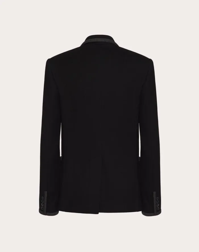 Valentino Coats And Blazers Man Singlebreasted Cotton Jersey Jacket With Vlogo Signature Patch For Man In Navy Navy Valentino Coats And Blazers Man Singlebreasted Cotton Jersey Jacket With Vlogo Signature Patch For Man In Navy Navy