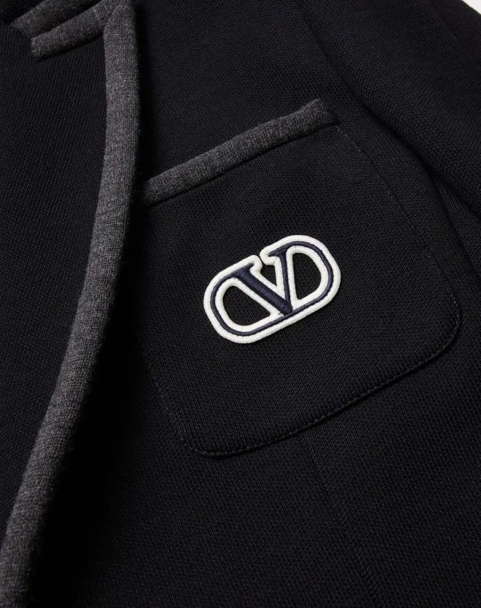 Valentino Coats And Blazers Man Singlebreasted Cotton Jersey Jacket With Vlogo Signature Patch For Man In Navy Navy Valentino Coats And Blazers Man Singlebreasted Cotton Jersey Jacket With Vlogo Signature Patch For Man In Navy Navy