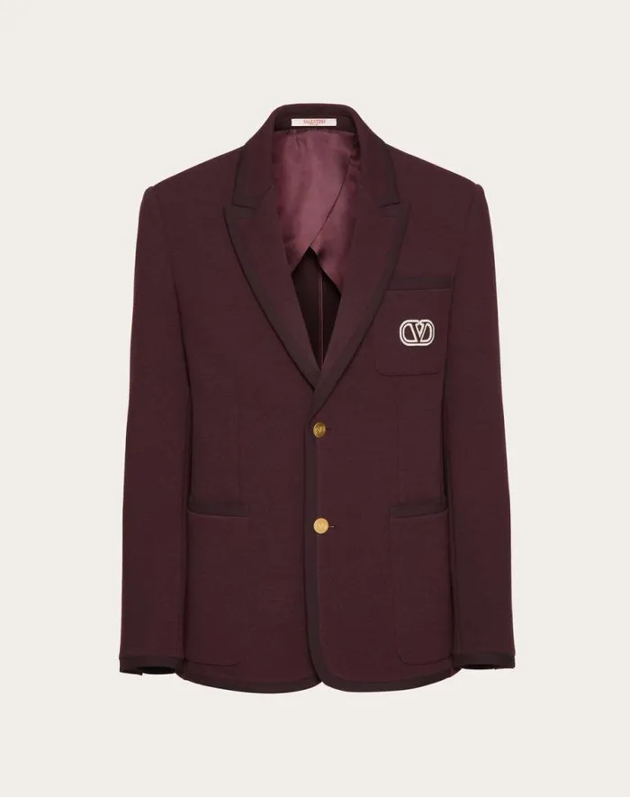Valentino Coats And Blazers Man Singlebreasted Jacket In Lana Stretch With Vlogo Signature Patch For Man In Maroon Maroon Valentino Coats And Blazers Man Singlebreasted Jacket In Lana Stretch With Vlogo Signature Patch For Man In Maroon Maroon