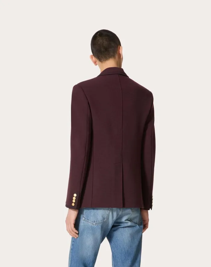 Valentino Coats And Blazers Man Singlebreasted Jacket In Lana Stretch With Vlogo Signature Patch For Man In Maroon Maroon