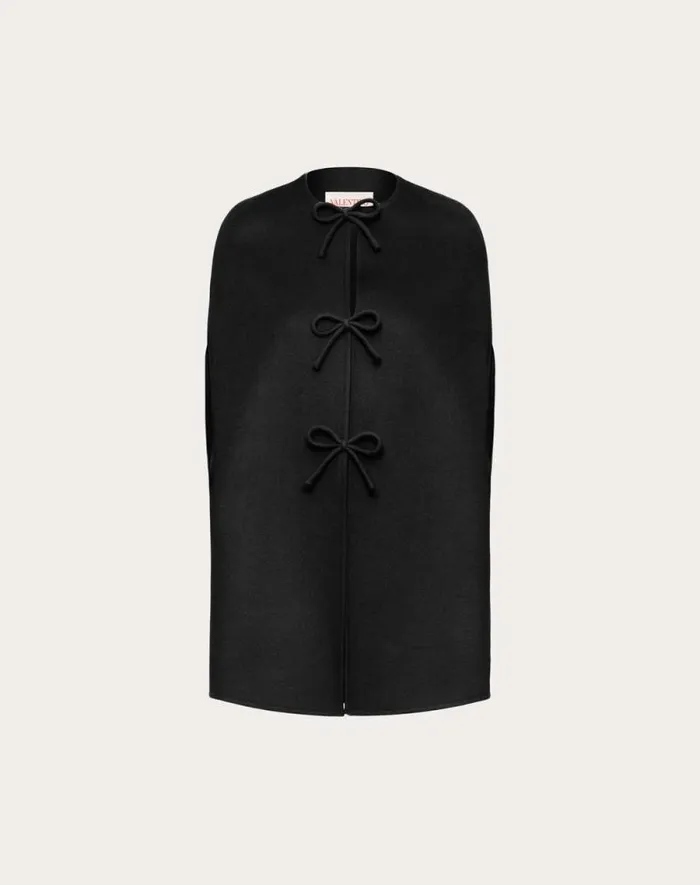 Valentino Coats And Outerwear Woman Compact Drap Cape For Woman In Black Black Valentino Coats And Outerwear Woman Compact Drap Cape For Woman In Black Black