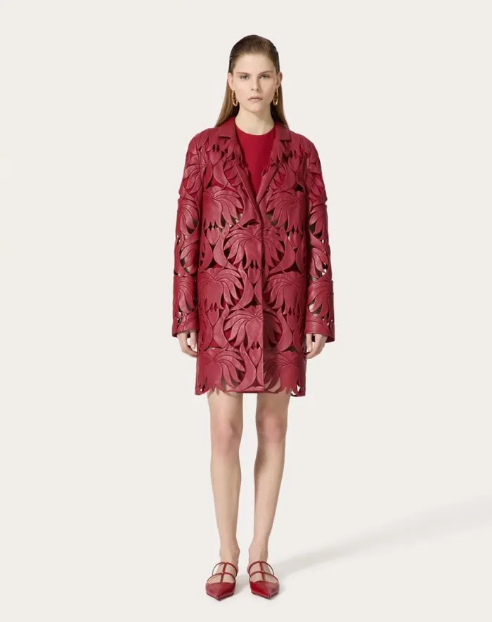 Valentino Coats And Outerwear Woman Embroidered Atlas Nappa Coat For Woman In Merlara Merlara Valentino Coats And Outerwear Woman Embroidered Atlas Nappa Coat For Woman In Merlara Merlara