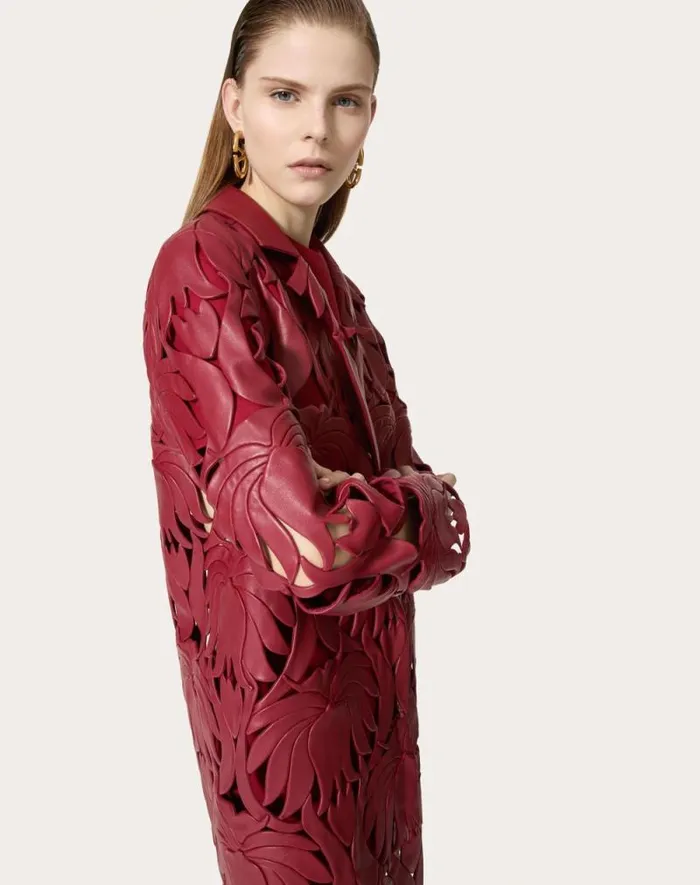 Valentino Coats And Outerwear Woman Embroidered Atlas Nappa Coat For Woman In Merlara Merlara Valentino Coats And Outerwear Woman Embroidered Atlas Nappa Coat For Woman In Merlara Merlara