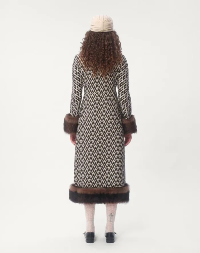 Valentino Coats And Outerwear Woman Toute La V Jacquard Coat For Woman In Blackivory Blackivory Valentino Coats And Outerwear Woman Toute La V Jacquard Coat For Woman In Blackivory Blackivory