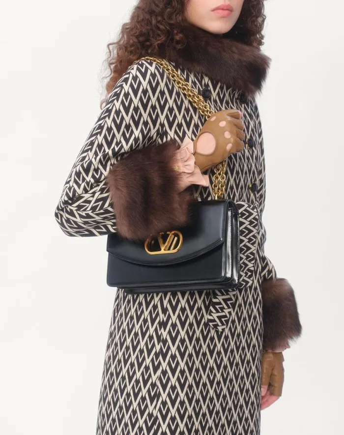 Valentino Coats And Outerwear Woman Toute La V Jacquard Coat For Woman In Blackivory Blackivory Valentino Coats And Outerwear Woman Toute La V Jacquard Coat For Woman In Blackivory Blackivory