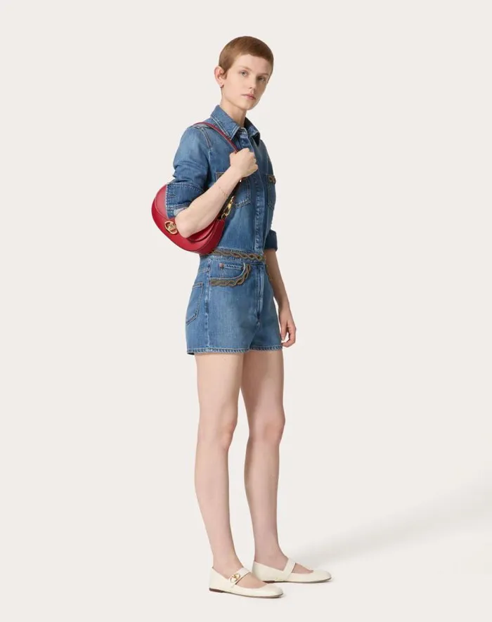 Valentino Denim Woman Embroidered Mid Blue Medio Jumpsuit For Woman In Denim Denim Valentino Denim Woman Embroidered Mid Blue Medio Jumpsuit For Woman In Denim Denim