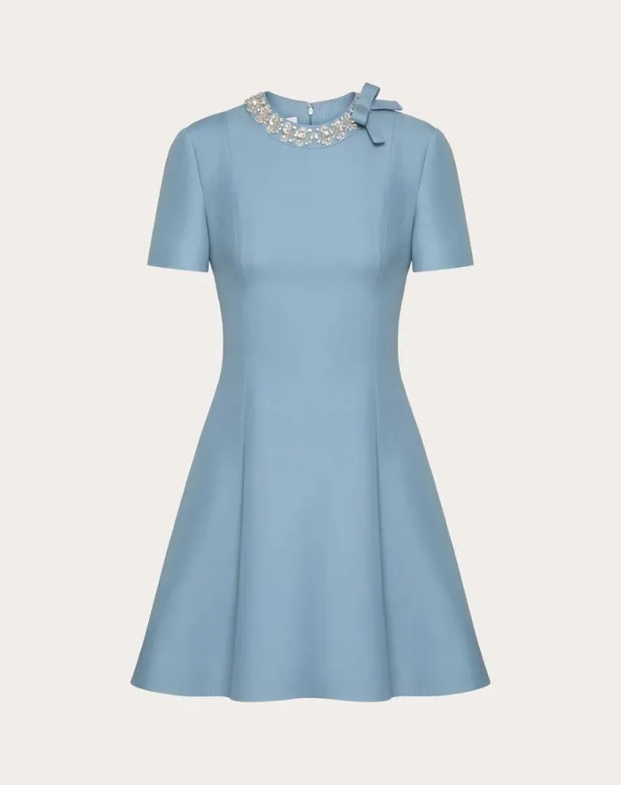 Valentino Dresses Woman Embroidered Crepe Couture Short Dress For Woman In Azurerhinestone Azurerhinestone Valentino Dresses Woman Embroidered Crepe Couture Short Dress For Woman In Azurerhinestone Azurerhinestone