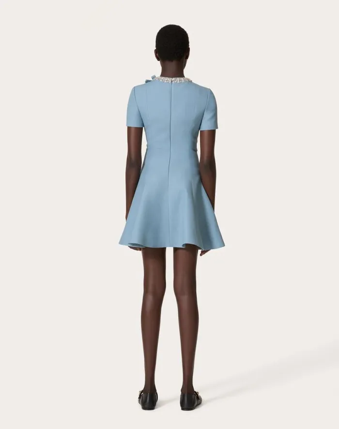 Valentino Dresses Woman Embroidered Crepe Couture Short Dress For Woman In Azurerhinestone Azurerhinestone Valentino Dresses Woman Embroidered Crepe Couture Short Dress For Woman In Azurerhinestone Azurerhinestone