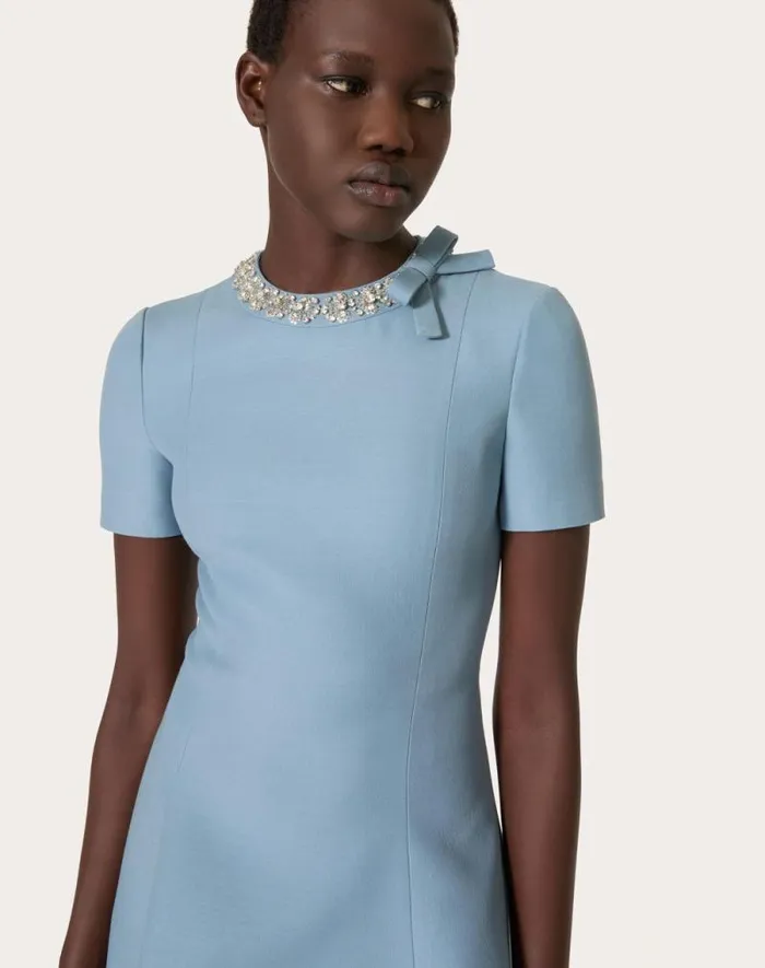 Valentino Dresses Woman Embroidered Crepe Couture Short Dress For Woman In Azurerhinestone Azurerhinestone Valentino Dresses Woman Embroidered Crepe Couture Short Dress For Woman In Azurerhinestone Azurerhinestone