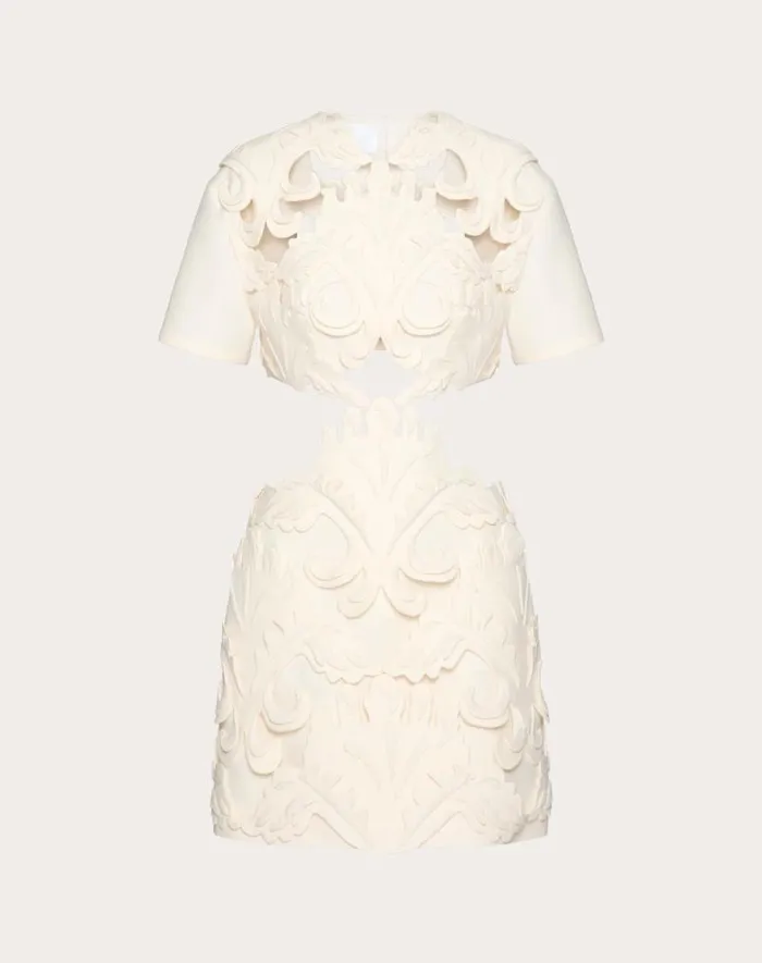 Valentino Dresses Woman Embroidered Crepe Couture Short Dress For Woman In Ivory Ivory Valentino Dresses Woman Embroidered Crepe Couture Short Dress For Woman In Ivory Ivory