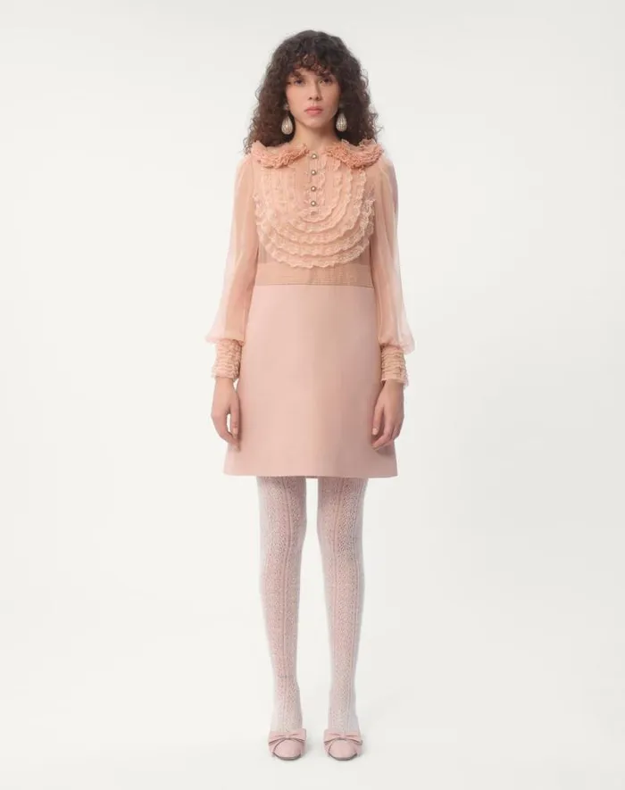 Valentino Dresses Woman Embroidered Crepe Couture Short Dress For Woman In Rose Mist Rose Mist Valentino Dresses Woman Embroidered Crepe Couture Short Dress For Woman In Rose Mist Rose Mist