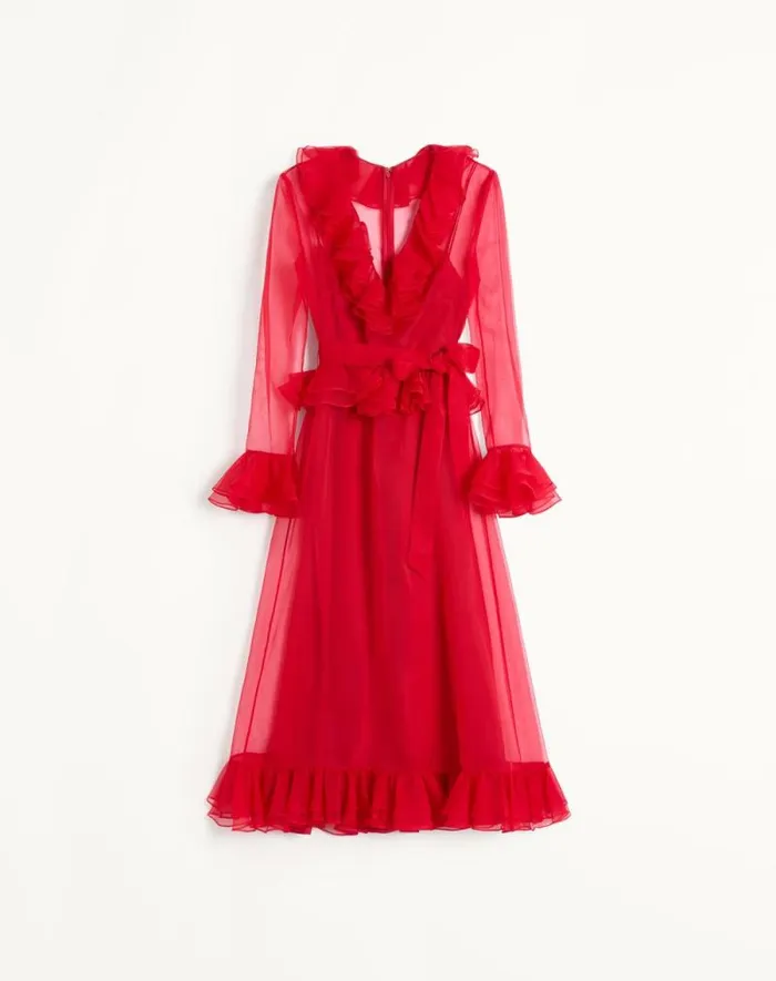 Valentino Dresses Woman Organza Midi Dress For Woman In Red Red